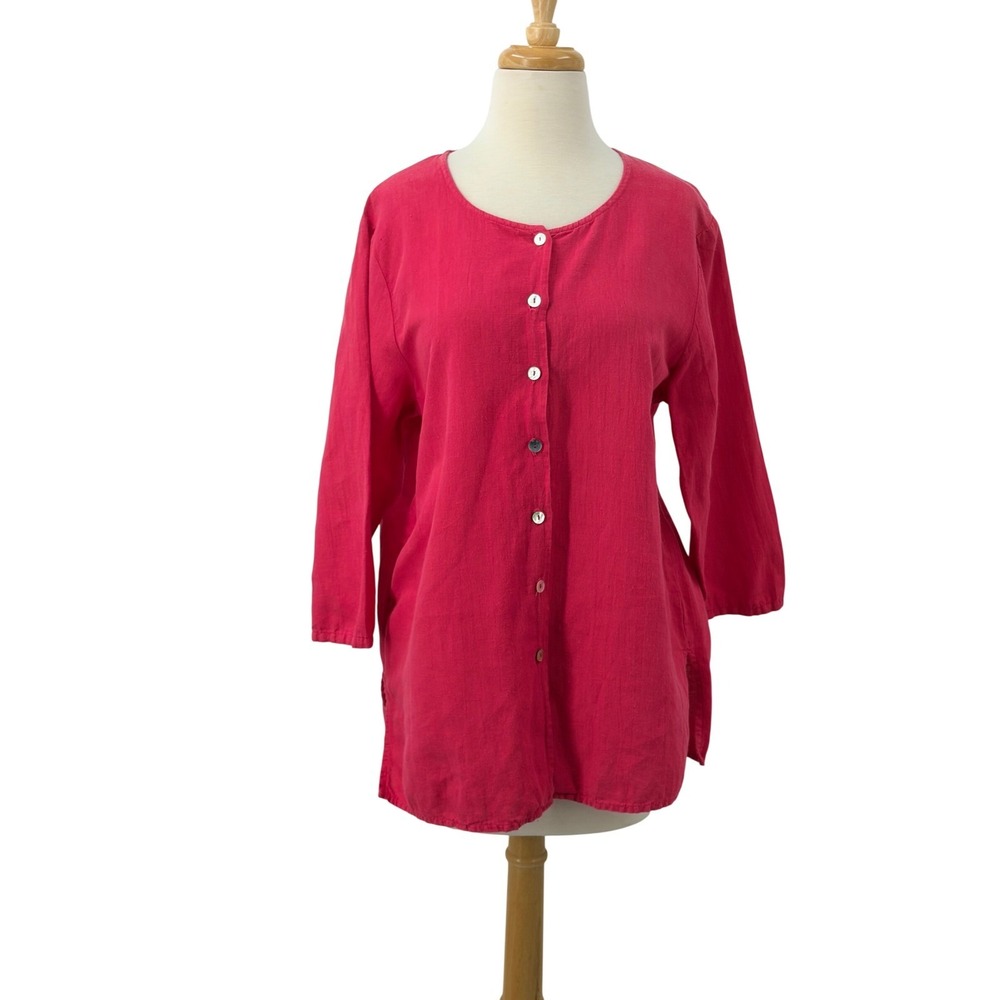 Hot Cotton by Marc Ware Red Linen Cotton Blend Button Front Tunic Top Medium